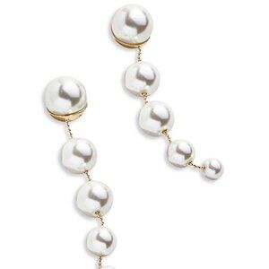 NWT Baublebar Women's White Gold Sheri Imitation Pearl Linear Drop Earrings